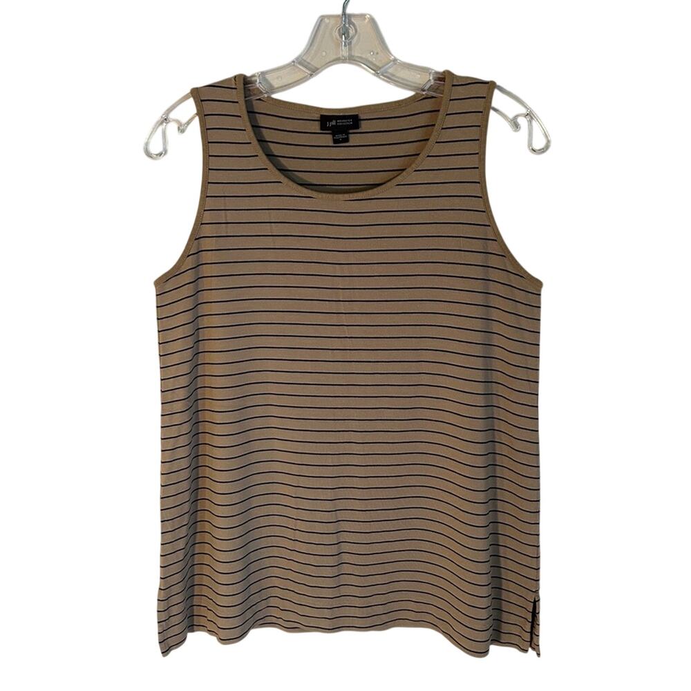 J Jill Tan Black Stripes Crewneck Loose Fit Stretchy Sleeveless Tank Top Small